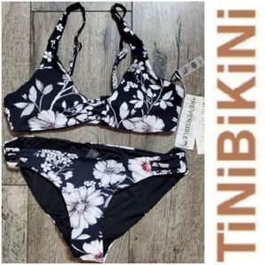 TINIBIKINI black & white floral xl bikini set BNWT